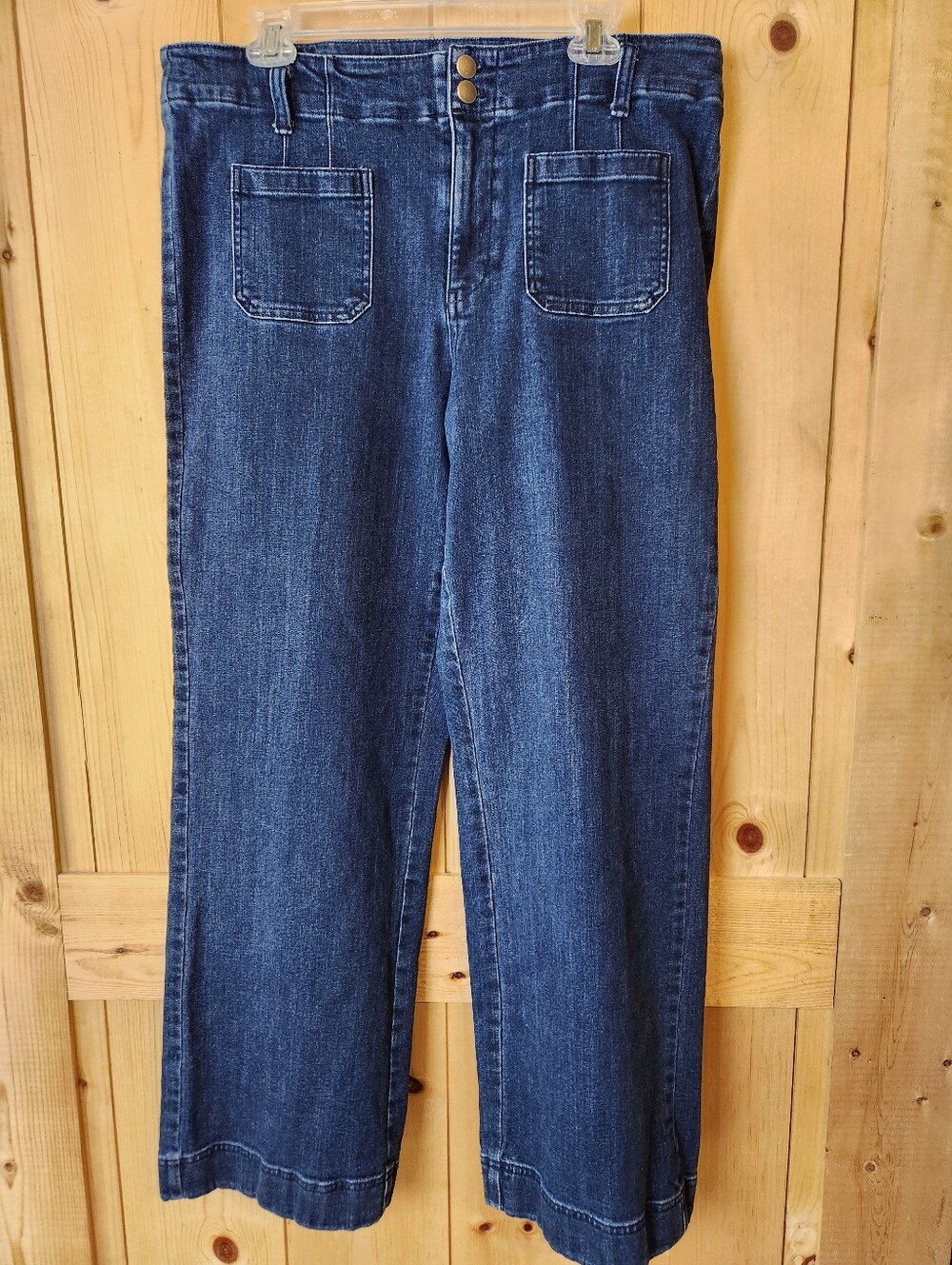 Talbots Denim High Waisted Wide Leg Patch Pocket Relaxed Ankle Jean Trousers